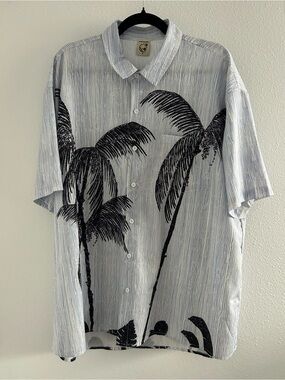 Hardaddy Men's Light Blue Palm Print Short-Sleeve Button-Down Shirt